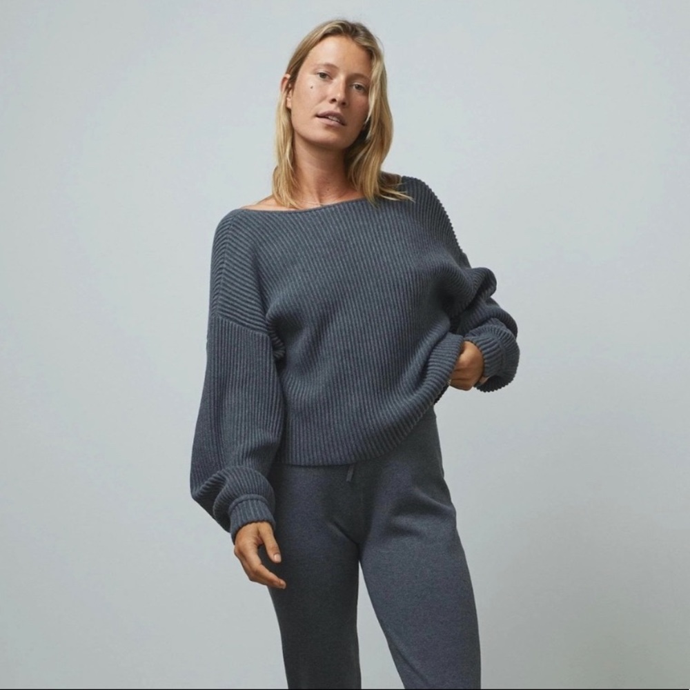 NEW Lunya Cozy Cotton Silk Reversible Pullover Sweater S Restful Gray Heather